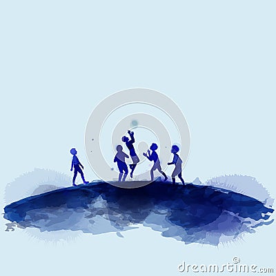 Watercolor of happy kids playing together . Happy children`s day. Vector illustration Vector Illustration