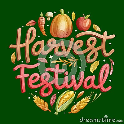 watercolor harvest festival lettering vector design illustration Vector Illustration