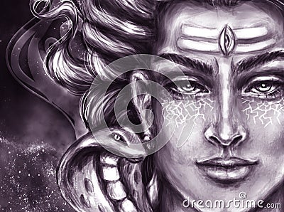 Watercolor head of Shiva Stock Photo