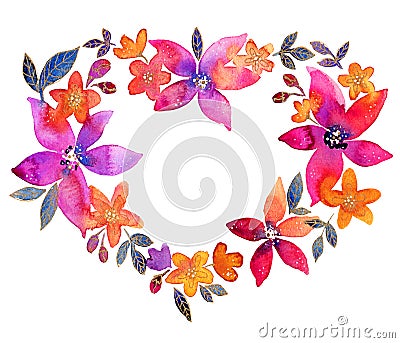 Watercolor heart of flowers Stock Photo