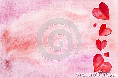 Watercolor hearts and background. Love concept for mother`s day and valentine`s day. Stock Photo
