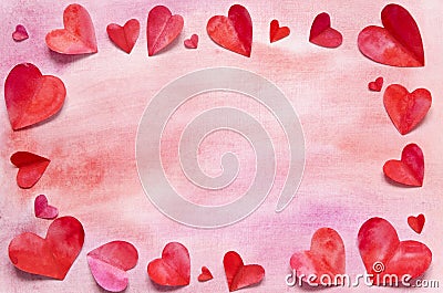 Watercolor hearts and background. Love concept for mother`s day and valentine`s day. Stock Photo
