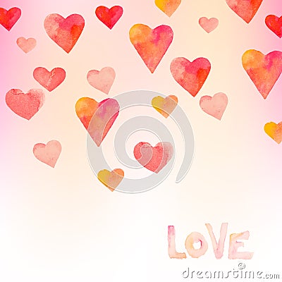 Watercolor hearts background Vector Illustration