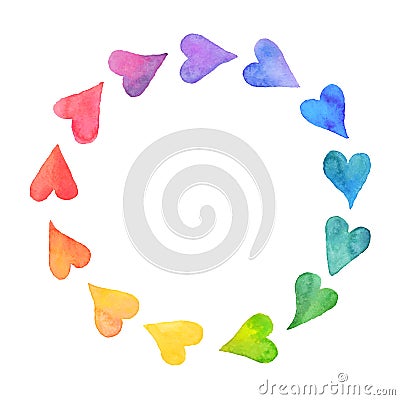 Watercolor hearts frame Vector Illustration