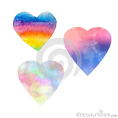 Watercolor three hearts rainbow Stock Photo