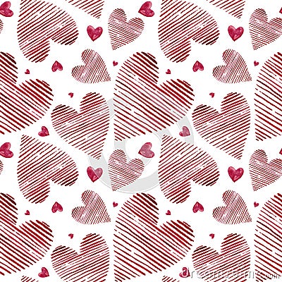 Watercolor hearts seamless background. Pink watercolor heart pattern. Colorful watercolor romantic texture Stock Photo