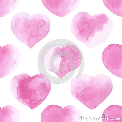 Watercolor hearts seamless pattern. Hand drawn painted texture. Valentines wallpaper Vector Illustration