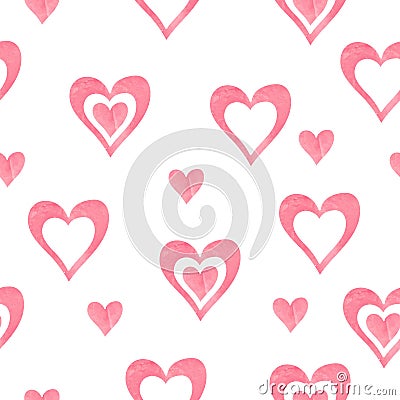 Watercolor hearts seamless pattern. Vector Illustration