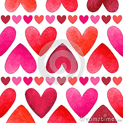 Watercolor hearts vector seamless pattern Vector Illustration