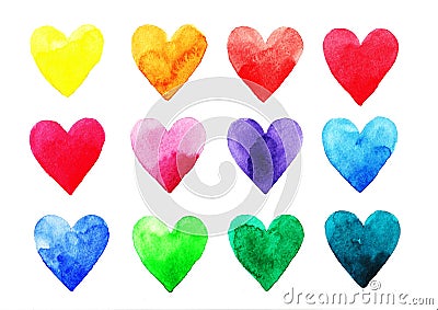 Watercolor hearts on a white background Vector Illustration