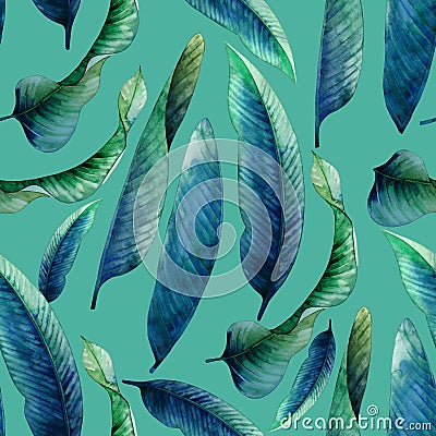Watercolor heliconia leaves pattern Stock Photo