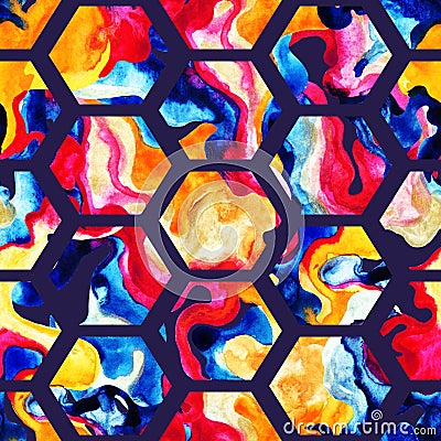 Watercolor hexagon seamless pattern Cartoon Illustration