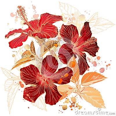 Watercolor - Hibiscus flower Vector Illustration