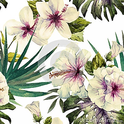 Watercolor hibiscus patterns Vector Illustration