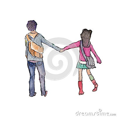 Watercolor High Definition Illustration: Hand Holding Couple. Stock Photo