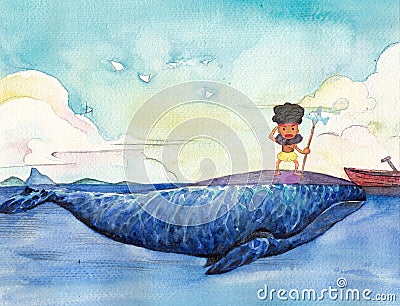 Watercolor High Definition Illustration: The Little Savage's Life. Stock Photo