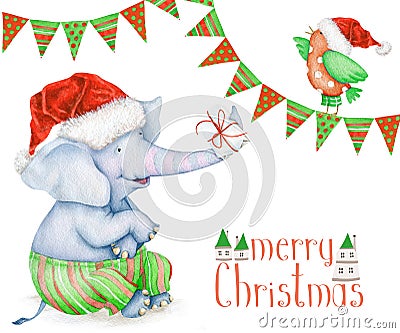 Watercolor holiday set with bright Christmas elements Stock Photo
