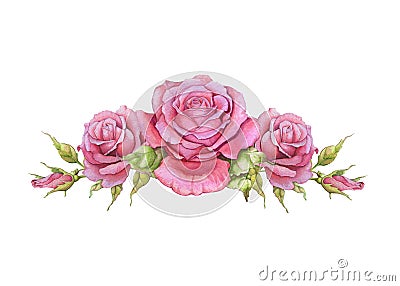 Watercolor horizontal vignette of roses Stock Photo