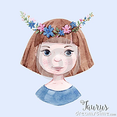 Watercolor horoscope sign taurus Vector Illustration