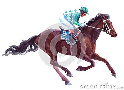 Watercolor horse rider illustration isolated Cartoon Illustration