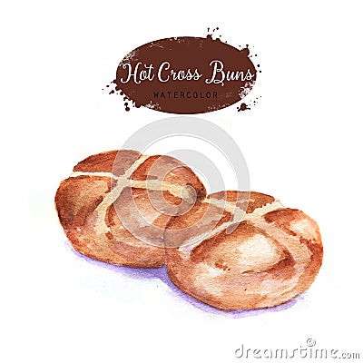 Watercolor hot cross buns Stock Photo