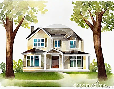 Watercolor of house render icon Stock Photo