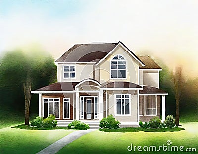 Watercolor of house render icon Stock Photo