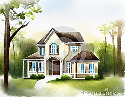 Watercolor of house render icon Stock Photo