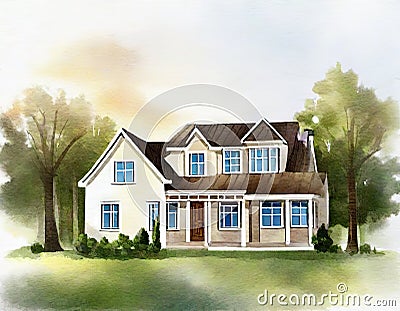 Watercolor of house render icon Stock Photo