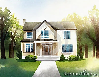 Watercolor of house render icon Stock Photo