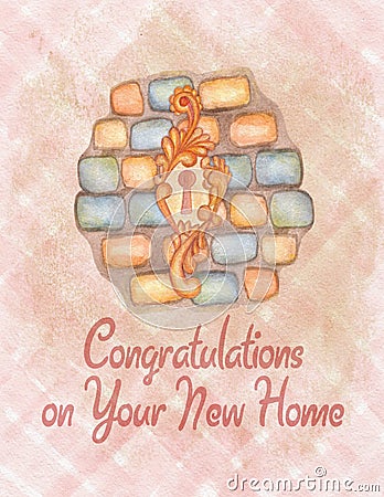 Watercolor house warming congratulation card Cartoon Illustration