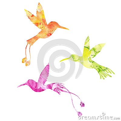 Watercolor hummingbird silhouettes Stock Photo