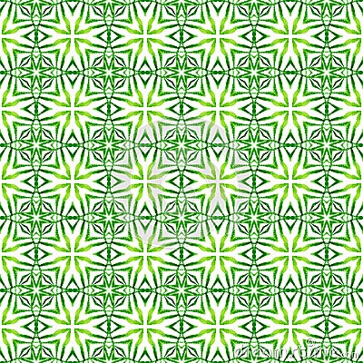 Watercolor ikat repeating tile border. Green nice Stock Photo