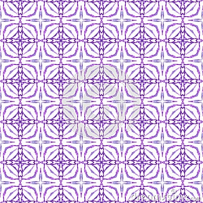 Watercolor ikat repeating tile border. Purple Stock Photo