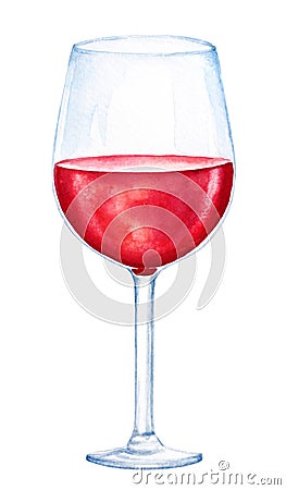 Watercolor illustartion of a glass with red wine on white background Stock Photo