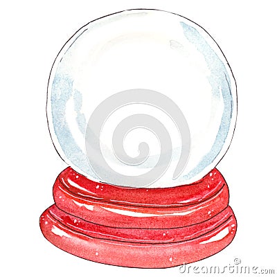 Watercolor illustrated empty Christmas snow globe Stock Photo