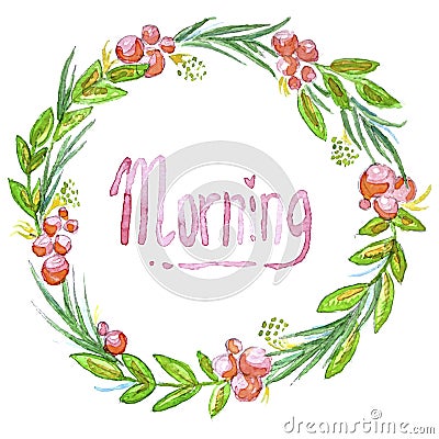 Watercolor illustrated greeting card. Vector floral greeting card. Morning Vector Illustration