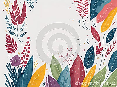 Watercolor illustrated leaves and flowers background. copy paste, copy space. ai generative Stock Photo