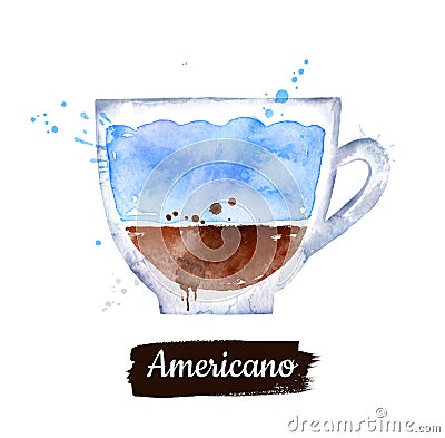 Watercolor illustration of Americano coffee Cartoon Illustration