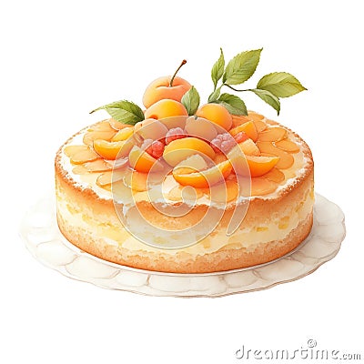 illustration, apricot pie, fruit cake, peach cheesecake, sweet dessert, isolated on a white background Cartoon Illustration