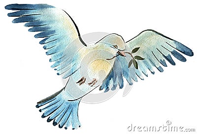 Watercolor illustration of a bird dove Cartoon Illustration