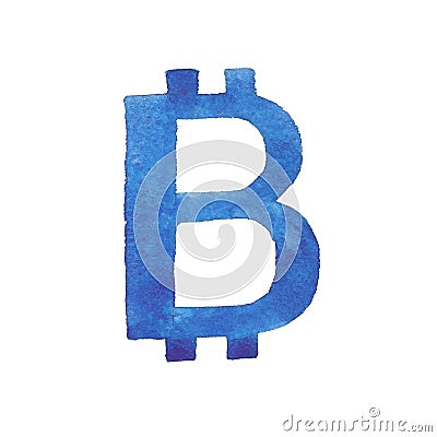 Watercolor illustration of the bitcoin sign. Cartoon Illustration