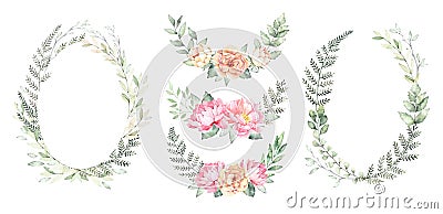 Watercolor illustration. Botanical wreaths with green branches a Cartoon Illustration