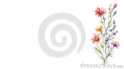 Watercolor illustration of a bouquet of wildflowers on a white background Cartoon Illustration