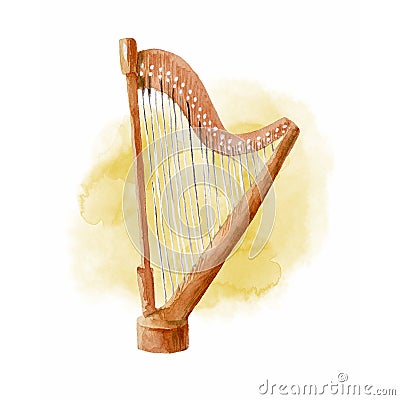 Watercolor illustration of Classical Harp Cartoon Illustration