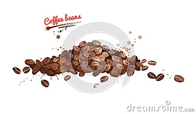 Watercolor illustration of coffee beans pile Cartoon Illustration