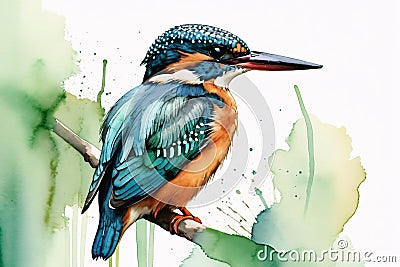 Watercolor illustration of cute kingfisher Stock Photo