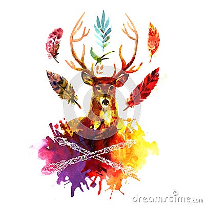 Watercolor illustration deer Cartoon Illustration