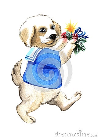 Watercolor illustration dog with candles colorful isolated object on white background for advertisement Cartoon Illustration