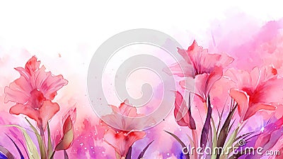 watercolor flower background - red and pink gladioli Cartoon Illustration